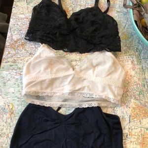 Set of three bralettes.
